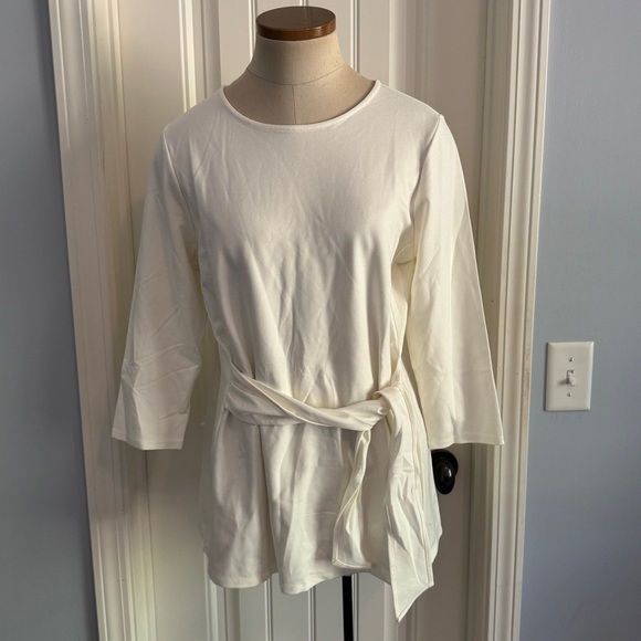 J Jill Ponte Medium Ivory Tunic Top ~ Side Tie Minimalist Classic - Picture 1 of 8